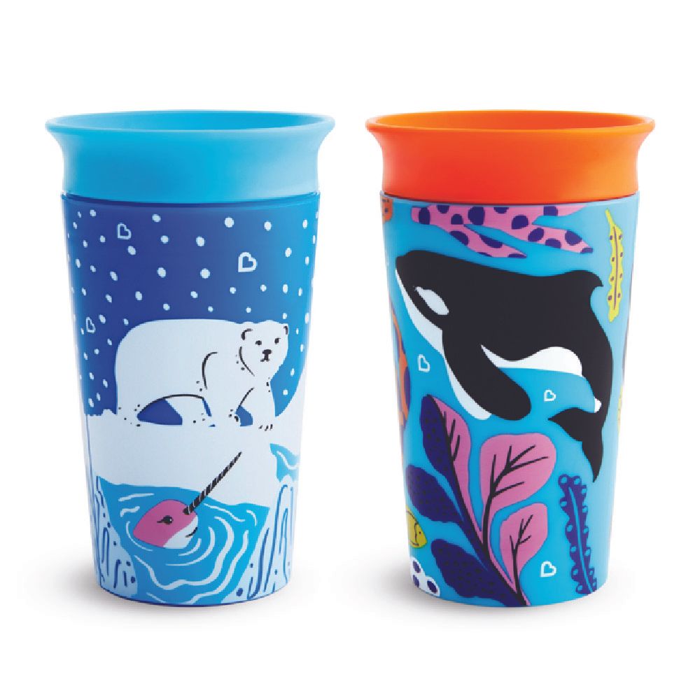 Munchkin - WildLove Miracle 360 Degree Toddler Cup 12m+ - 266ml - 2 Pack (Polar Bear/Orca)