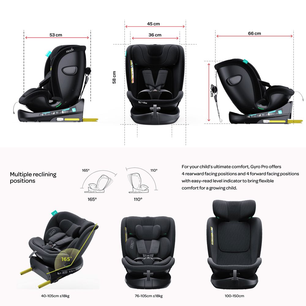 Moon - Gyro Pro I-Size 360 Degree Rotating Car Seat - Black