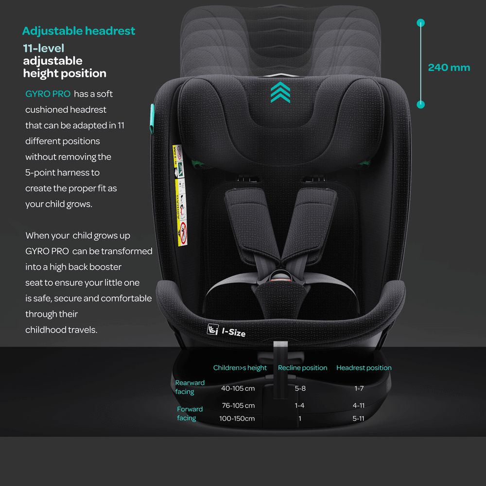 Moon - Gyro Pro I-Size 360 Degree Rotating Car Seat - Black