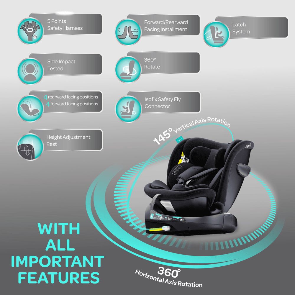 Moon - Gyro Pro I-Size 360 Degree Rotating Car Seat - Black