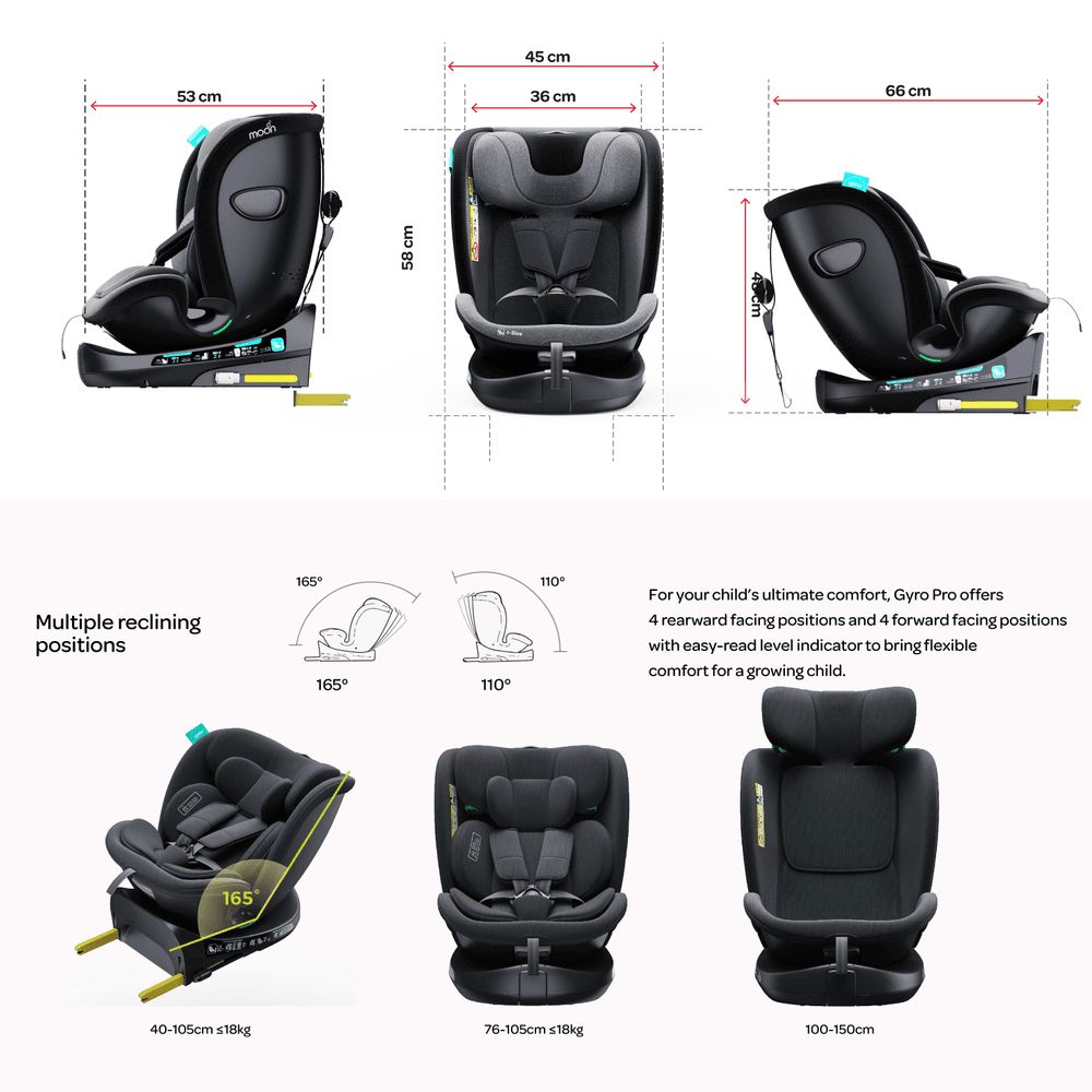 Moon - Gyro Pro I-Size 360 Degree Rotating Car Seat - Grey