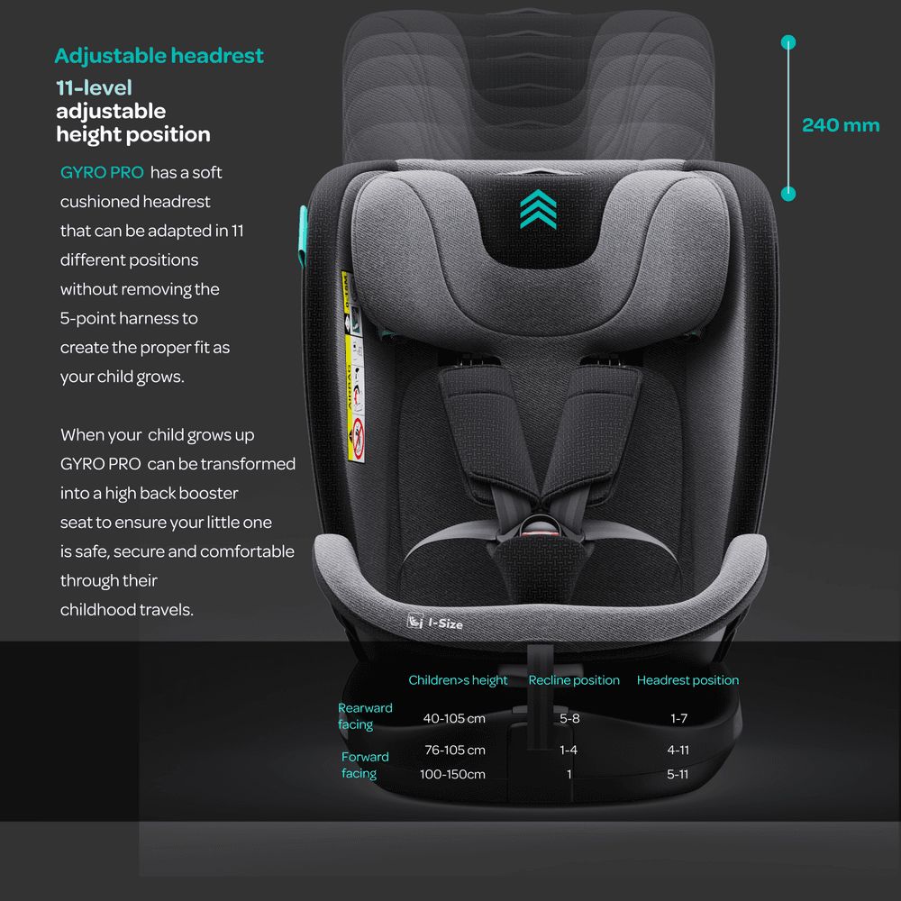 Moon - Gyro Pro I-Size 360 Degree Rotating Car Seat - Grey