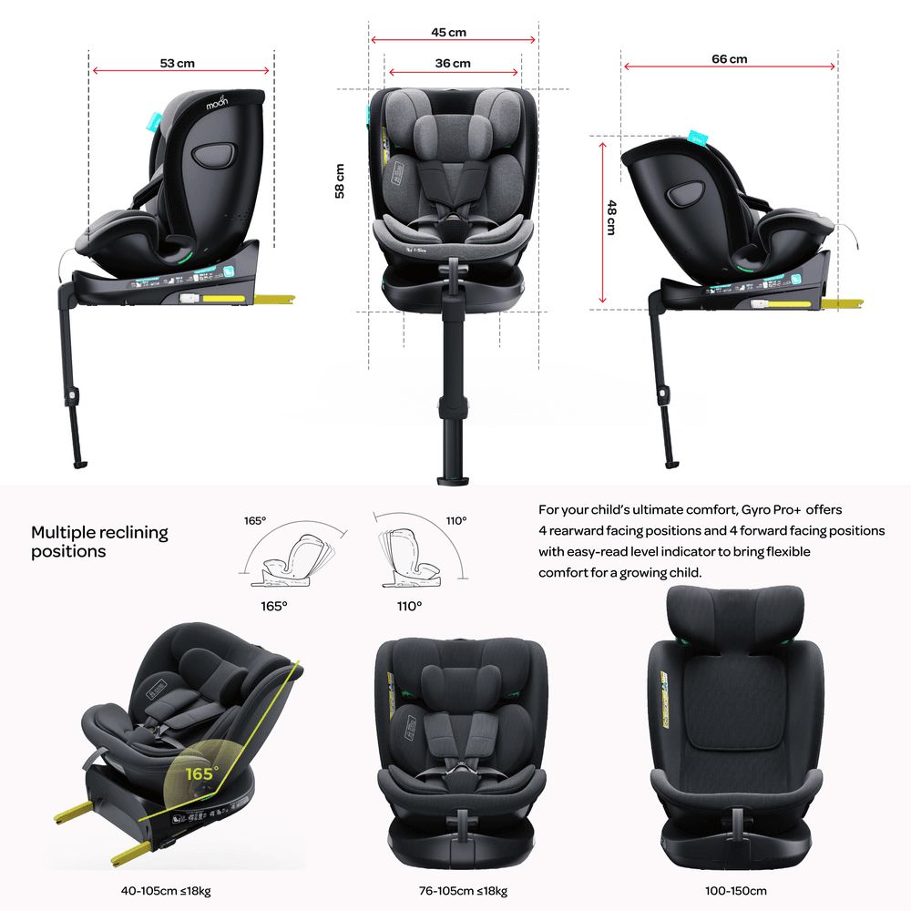 Moon - Gyro Pro Plus I-Size 360 Degree Rotating Car Seat - Grey