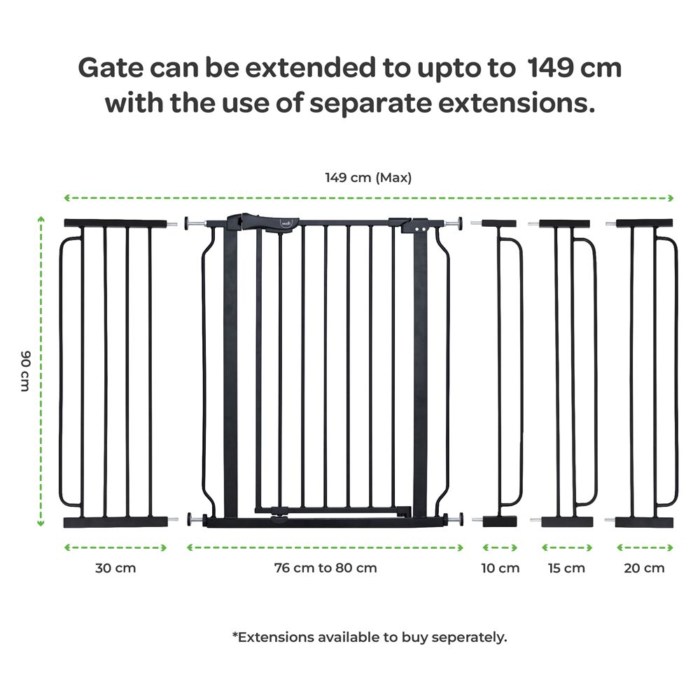 Moon - Secura Safety Gate With 10 cm Extension - Black - 76-80 cm