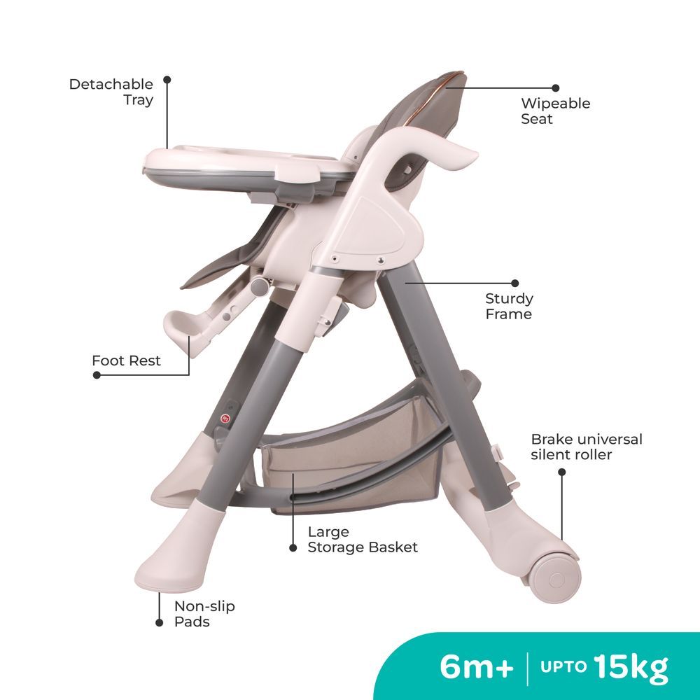 Moon - Trestle Foldable Baby High Chair - Grey