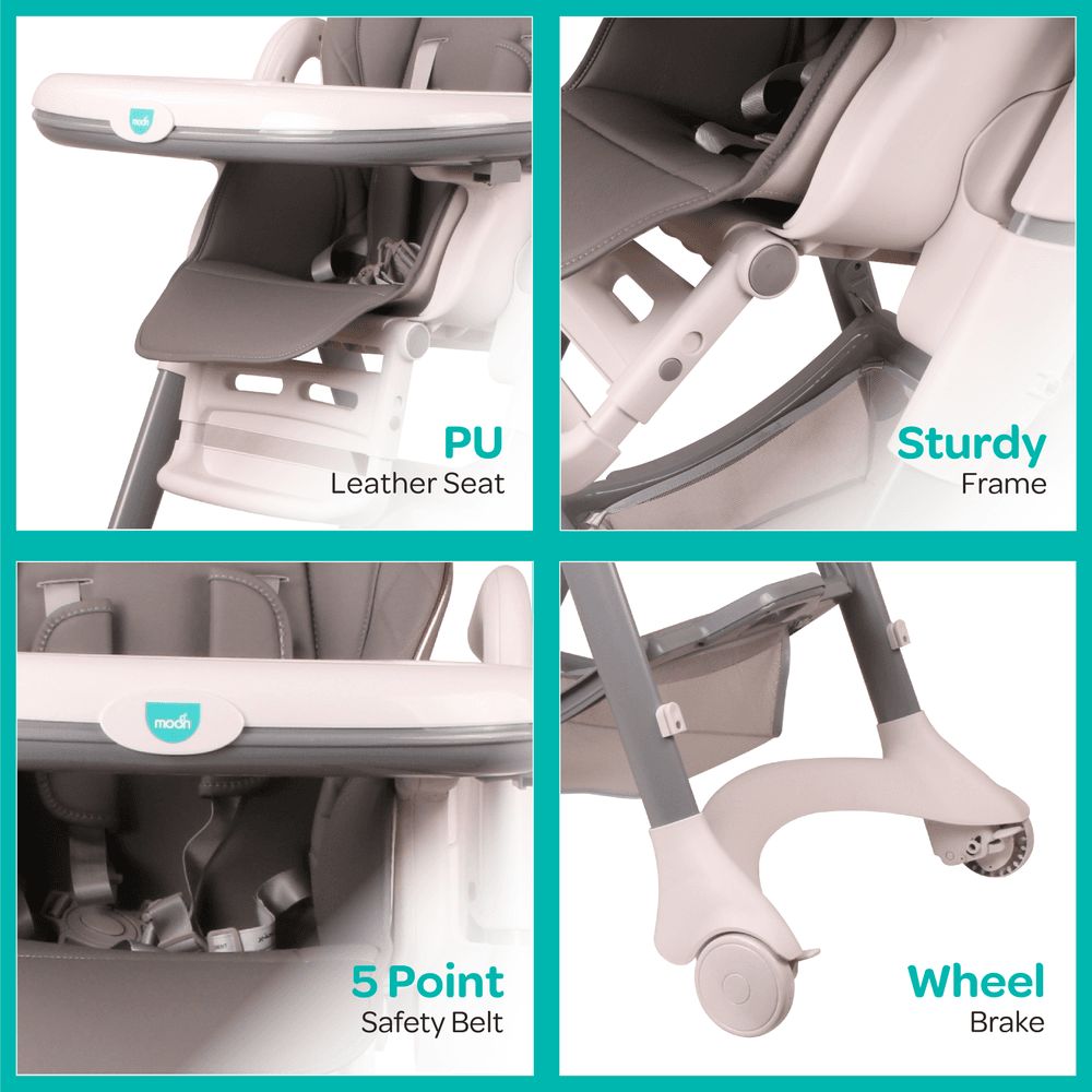 مون - كرسي الطعام للأطفال القابل للطي تريستل - رمادي