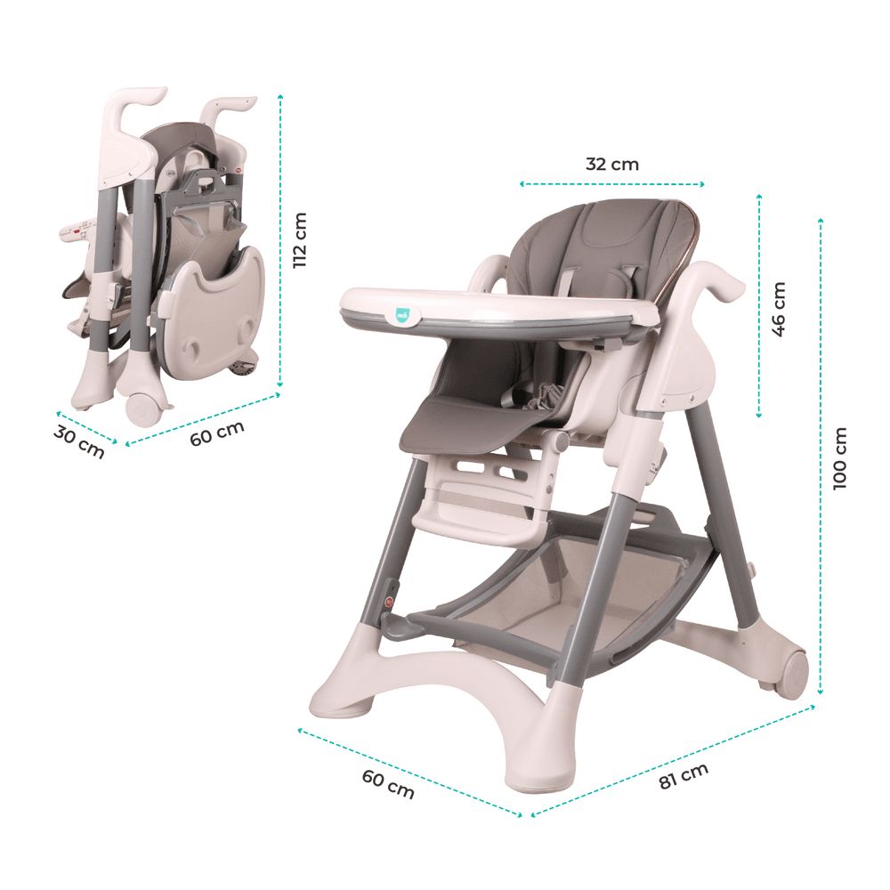 Moon - Trestle Foldable Baby High Chair - Grey