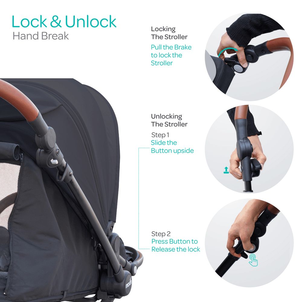 Moon- 360° Rotating Handle Riche Advanced Baby Stroller - Black