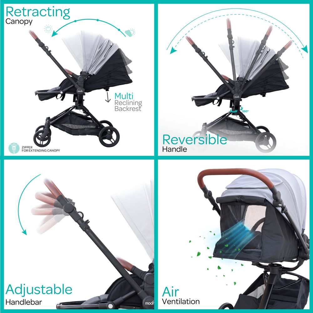 Moon - 360° Rotating Handle Riche Advanced Baby Stroller - Grey