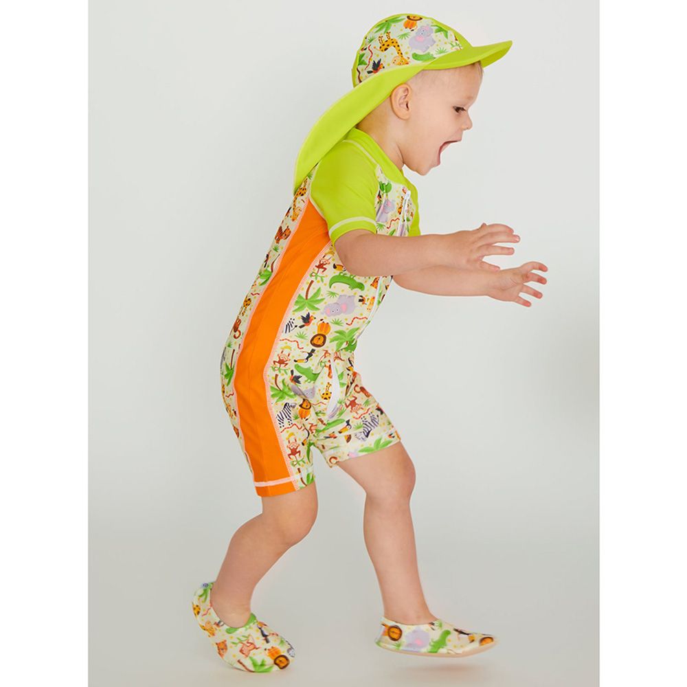 Coega Sunwear - Boys Baby Short Sleeves Swimsuit - Green Jungle Animals