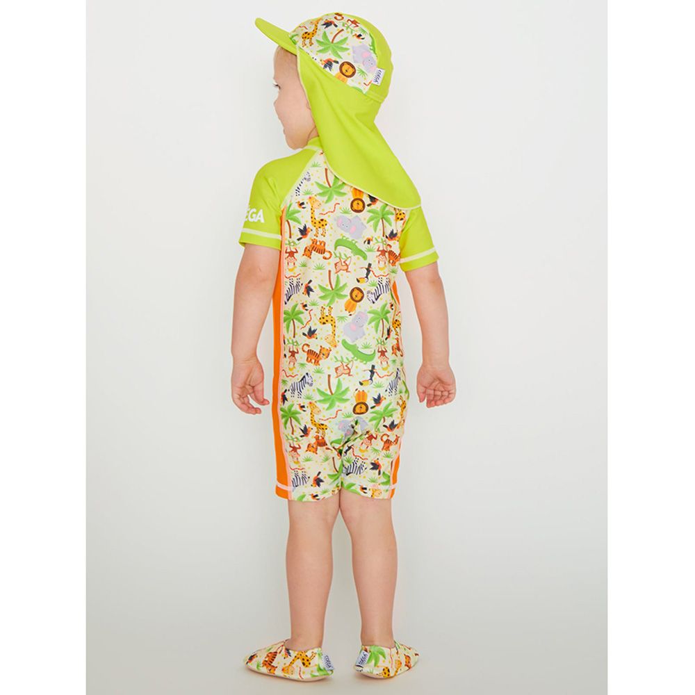 Coega Sunwear - Boys Baby Short Sleeves Swimsuit - Green Jungle Animals