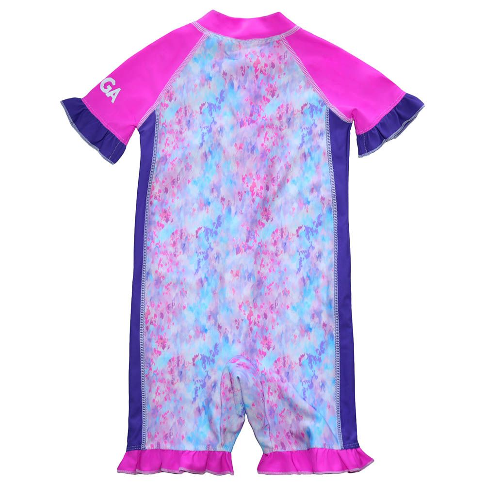 Coega Sunwear - Baby Girls Frill Swimsuit - Purple Abstract Drops