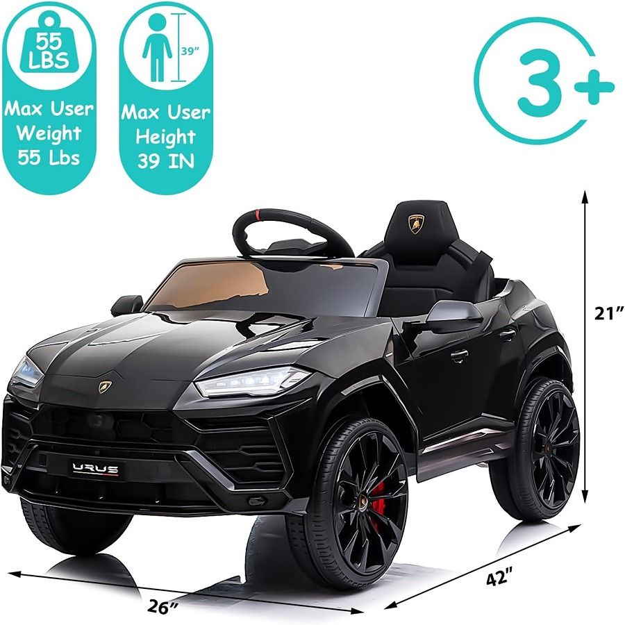 Factual Toys - Officially Licensed Lamborghini Urus Kids Electric Ride On Car 12V - Black