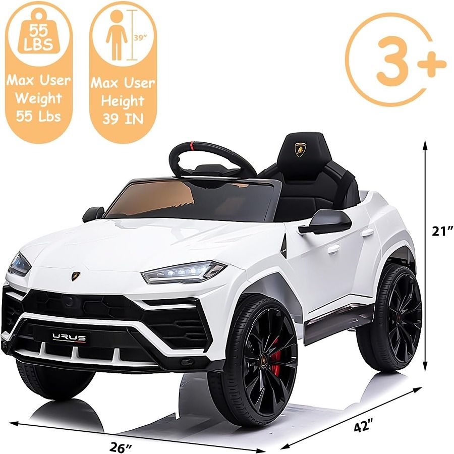 Factual Toys - Officially Licensed Lamborghini Urus Kids Electric Ride On Car 12V - White