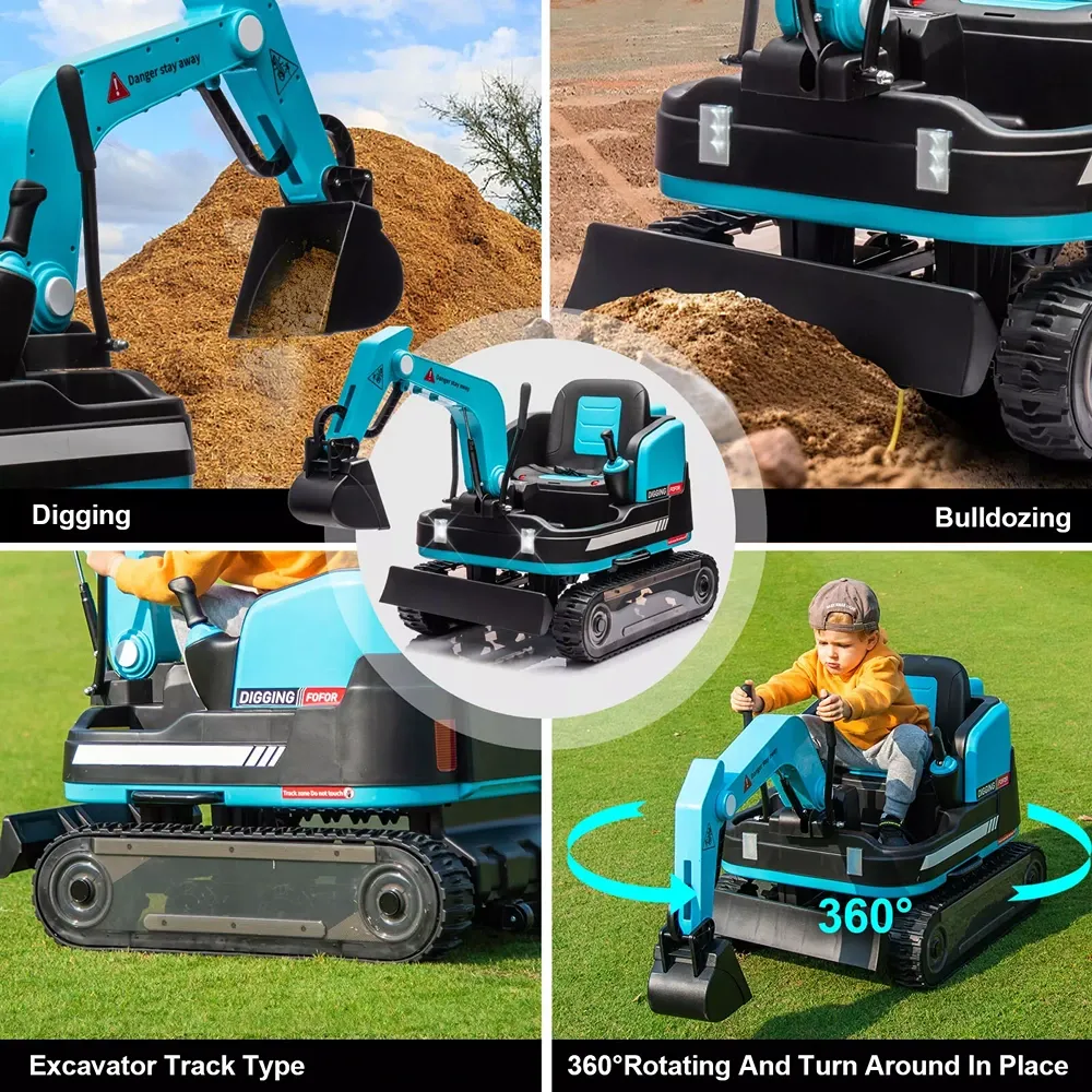 FACTUAL TOYS - Kids Ride On Excavator - 360° Multi-Terrain with Remote-Control 12V - Blue