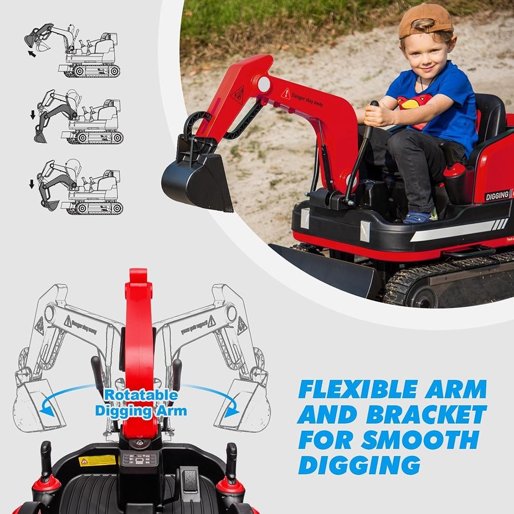 FACTUAL TOYS - Kids Ride On Excavator, 360° Multi-Terrain with Remote-Control 12V - Red