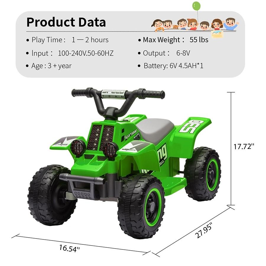 Factual Toys - Kids Electric Ride-On Quad Bike 6V - Green