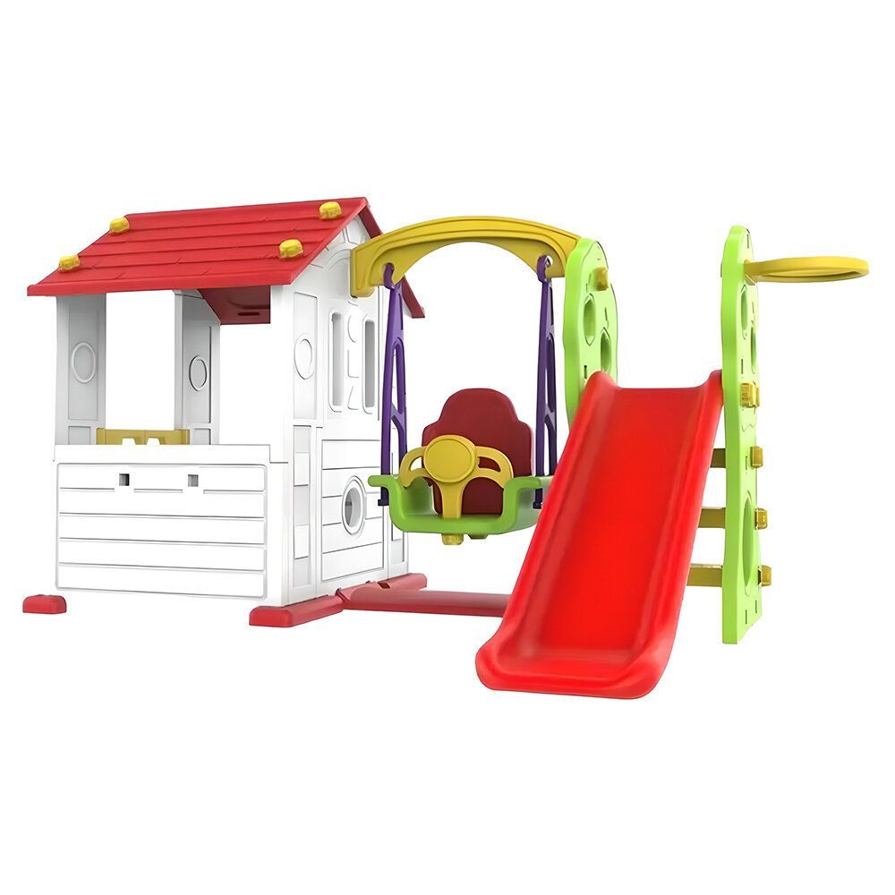 Factual Toys - Panda's Tomo Playhouse - Slide W/ Baby Swing - White & Red