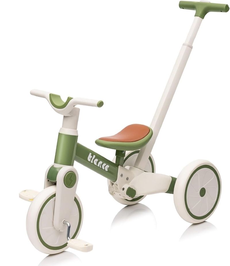 Factual Toys - 3 In 1 Toddler Balance Tricycle With Removable Pedal, Adjustable Pushrod Length, Perfect Gift For Boys & Girls - Green