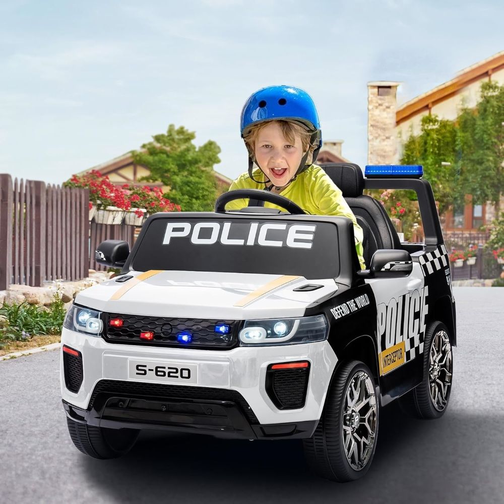 Factual Toys - Police Kids Power Riding Battery Operated Ride On Car - 12V - White