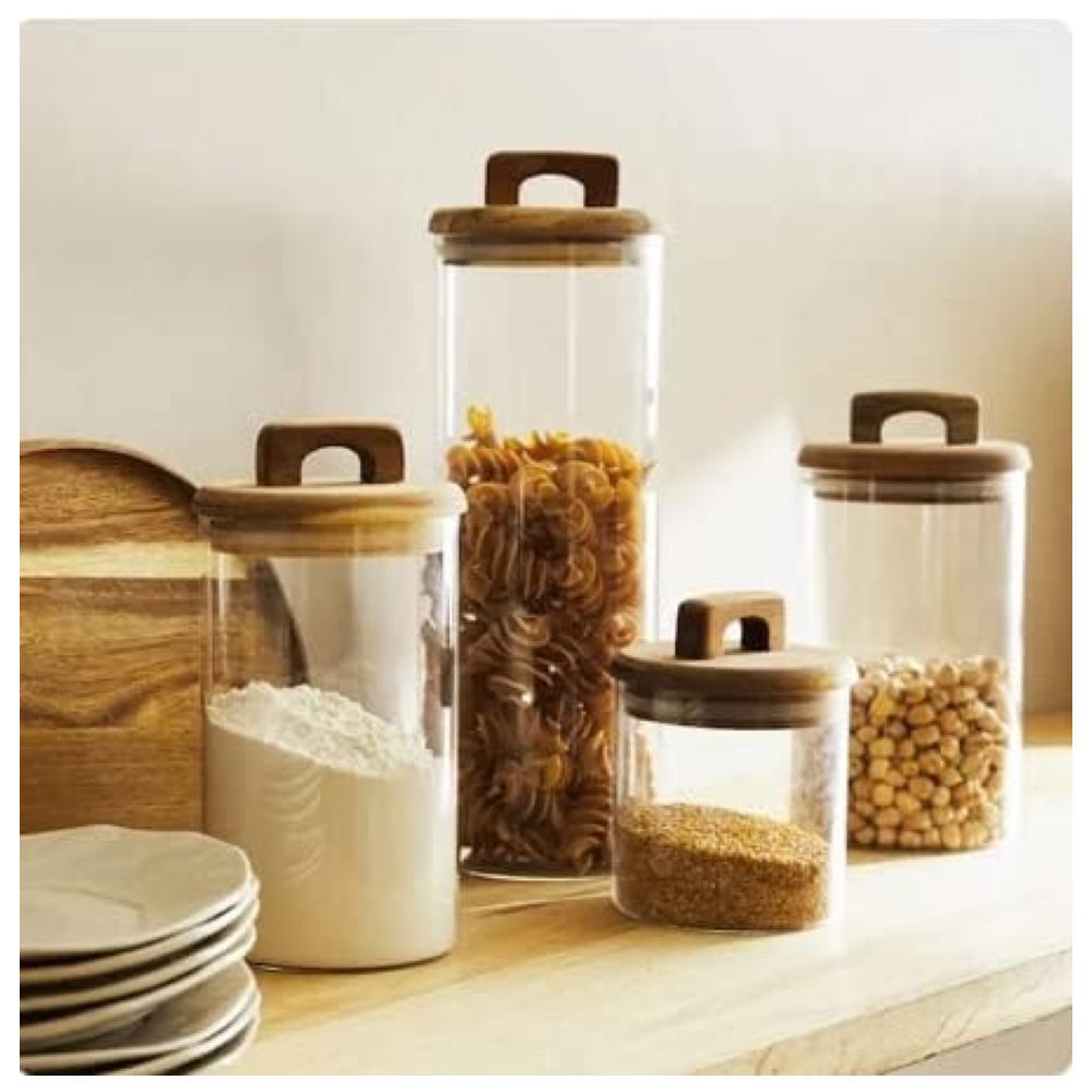 1Chase - Glass Food Storage Jar w/ Acacia Wood Lid - 1 L - 3pcs