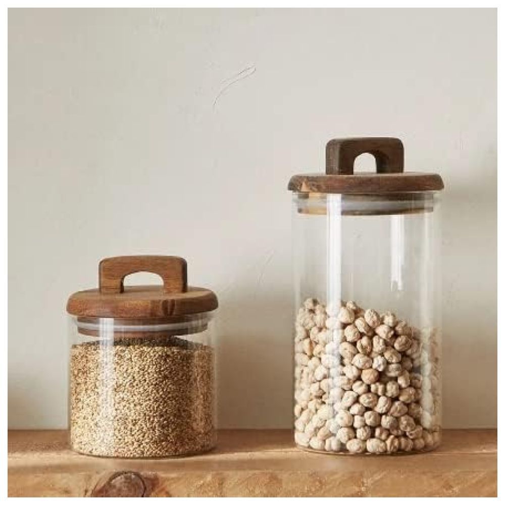 1Chase - Glass Food Storage Jar w/ Acacia Wood Lid - 1 L - 3pcs