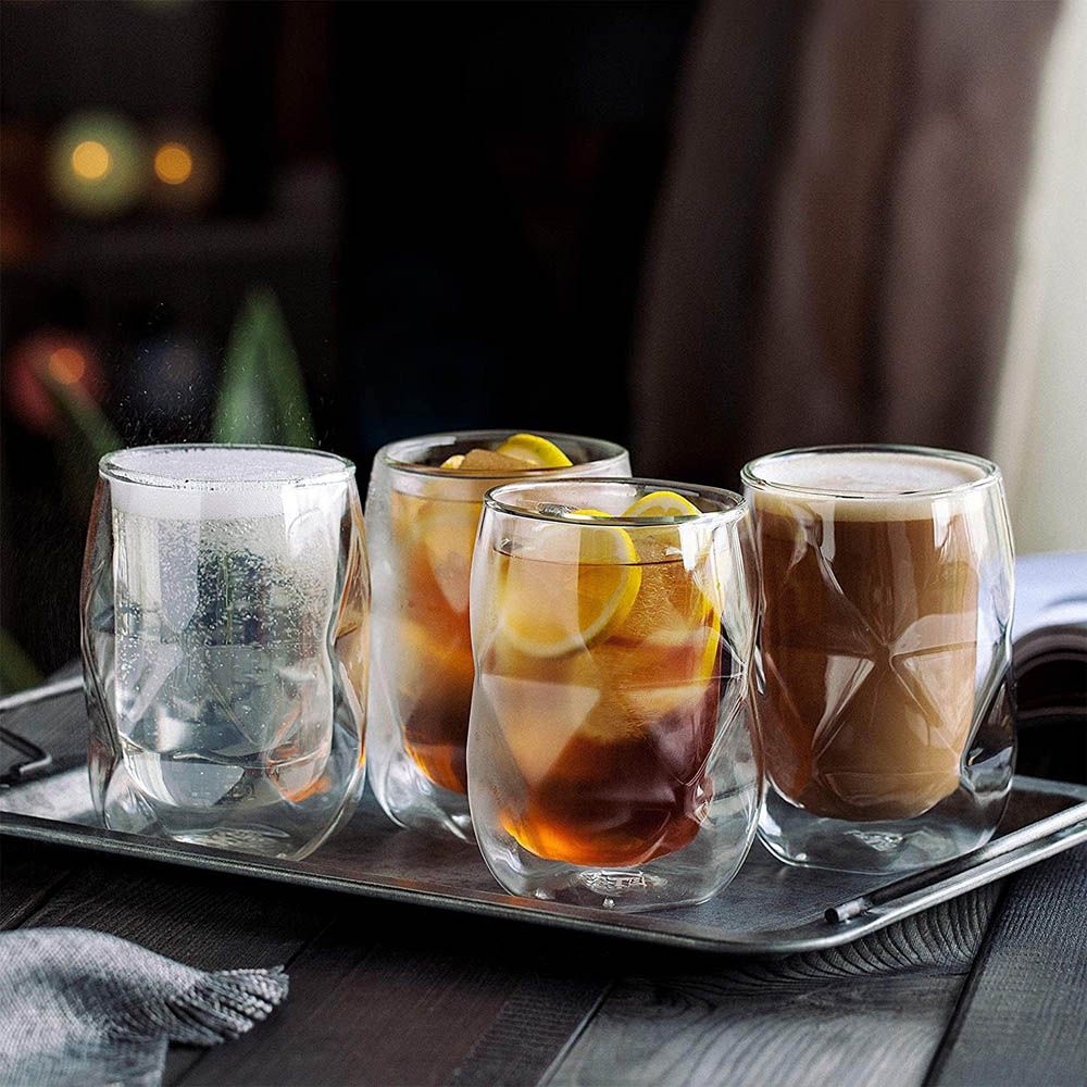 1Chase - Double Wall Diamond Shape Coffee Tea Cup - 350 ml - 2pcs