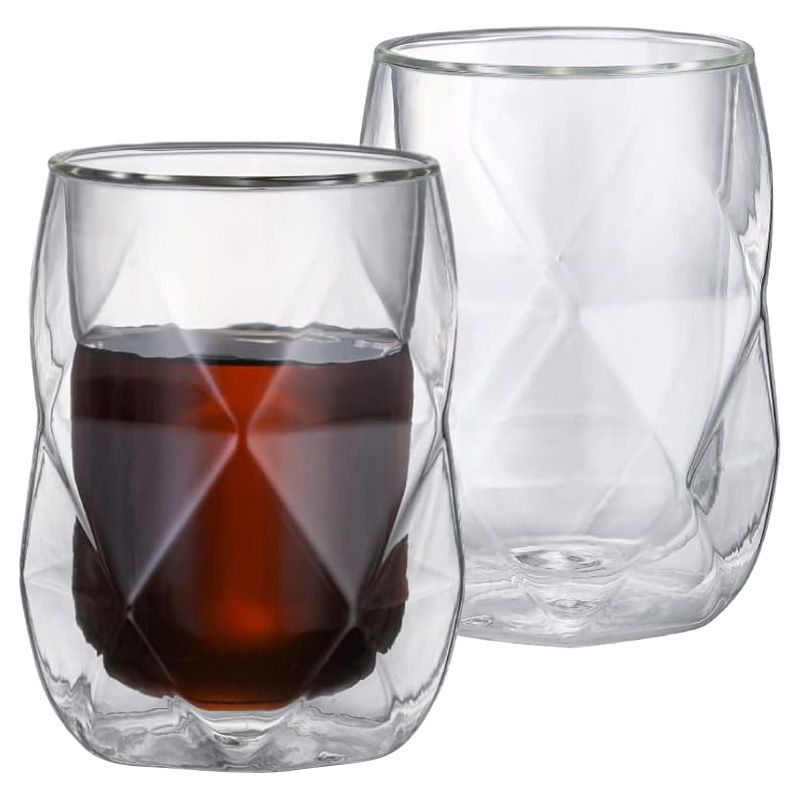 1Chase - Double Wall Diamond Shape Coffee Tea Cup - 350 ml - 2pcs