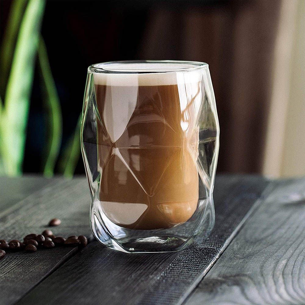 1Chase - Double Wall Diamond Shape Coffee Tea Cup - 350 ml - 2pcs