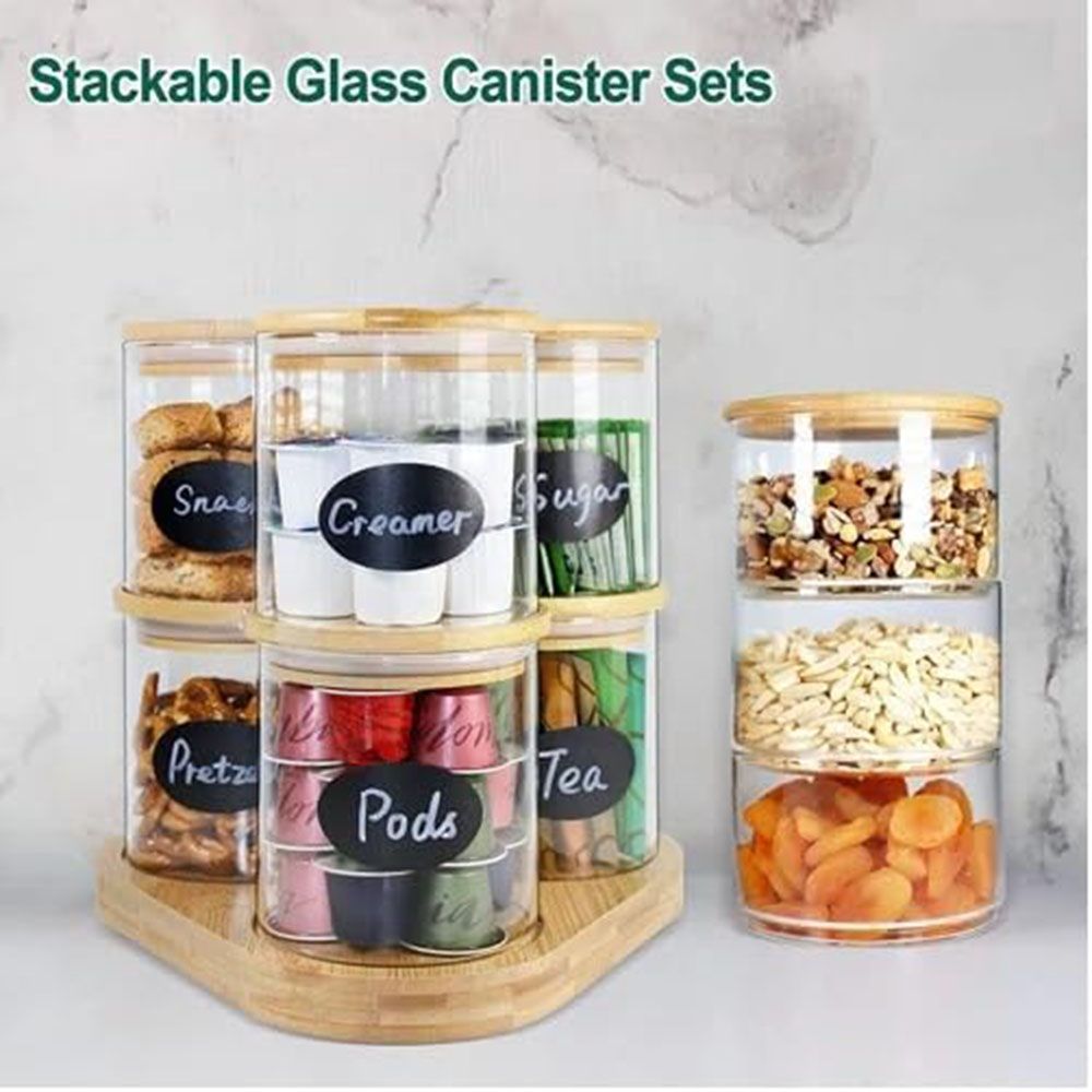 1Chase - Glass Food Storage Jars With Lids And Base - Pack of 7