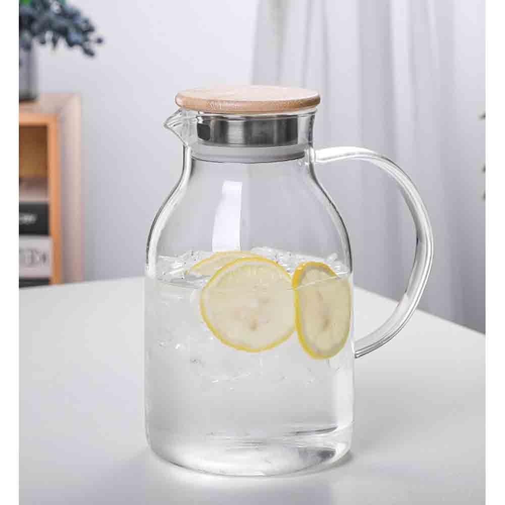 1Chase - Water Pitcher With Bamboo Lid And Strainer - Clear - 1.8 L