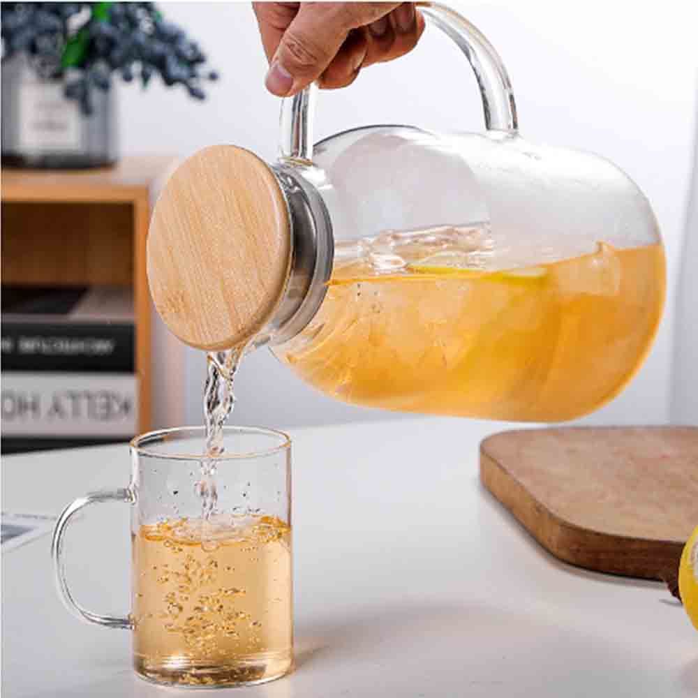 1Chase - Water Pitcher With Bamboo Lid And Strainer - Clear - 1.8 L