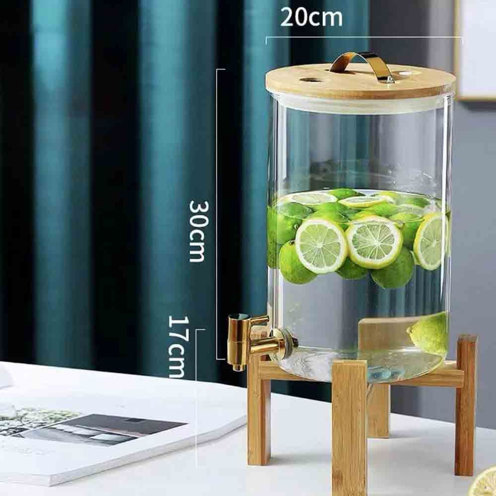 1Chase - Glass Drink Dispenser With Spigot And Wooden Stand - 8 L