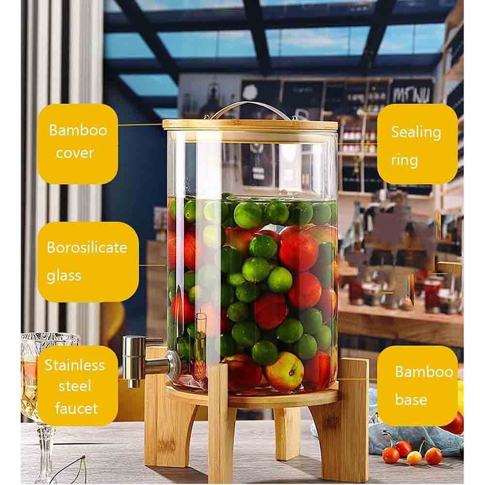 1Chase - Glass Drink Dispenser With Spigot And Wooden Stand - 8 L