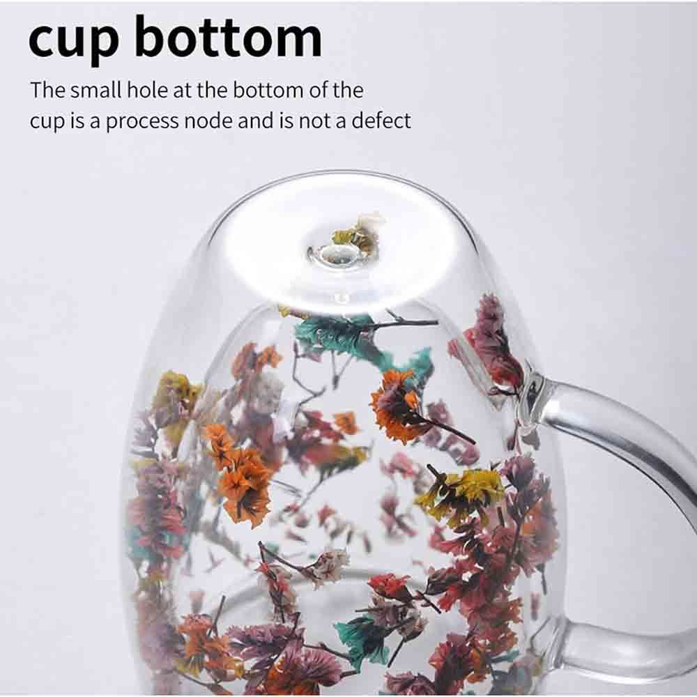 1Chase - Flower Design Glass Coffee Cup With Handle - 350 ml