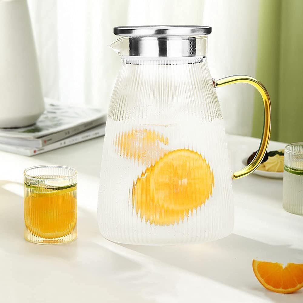 1Chase - Glass Water Pitcher With Strainer And Lid - 1.5 L