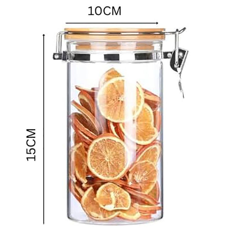 1Chase - Borosilicate Glass Storage Jar With Clip and Lid - 1000 ml - Pack of 2