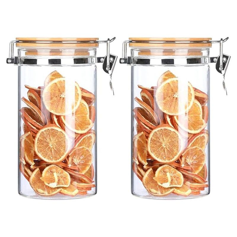 1Chase - Borosilicate Glass Storage Jar With Clip and Lid - 1000 ml - Pack of 2