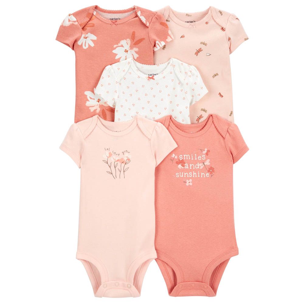 Carters - 5pc-Set - Short-Sleeve Original Bodysuits - Pink/White