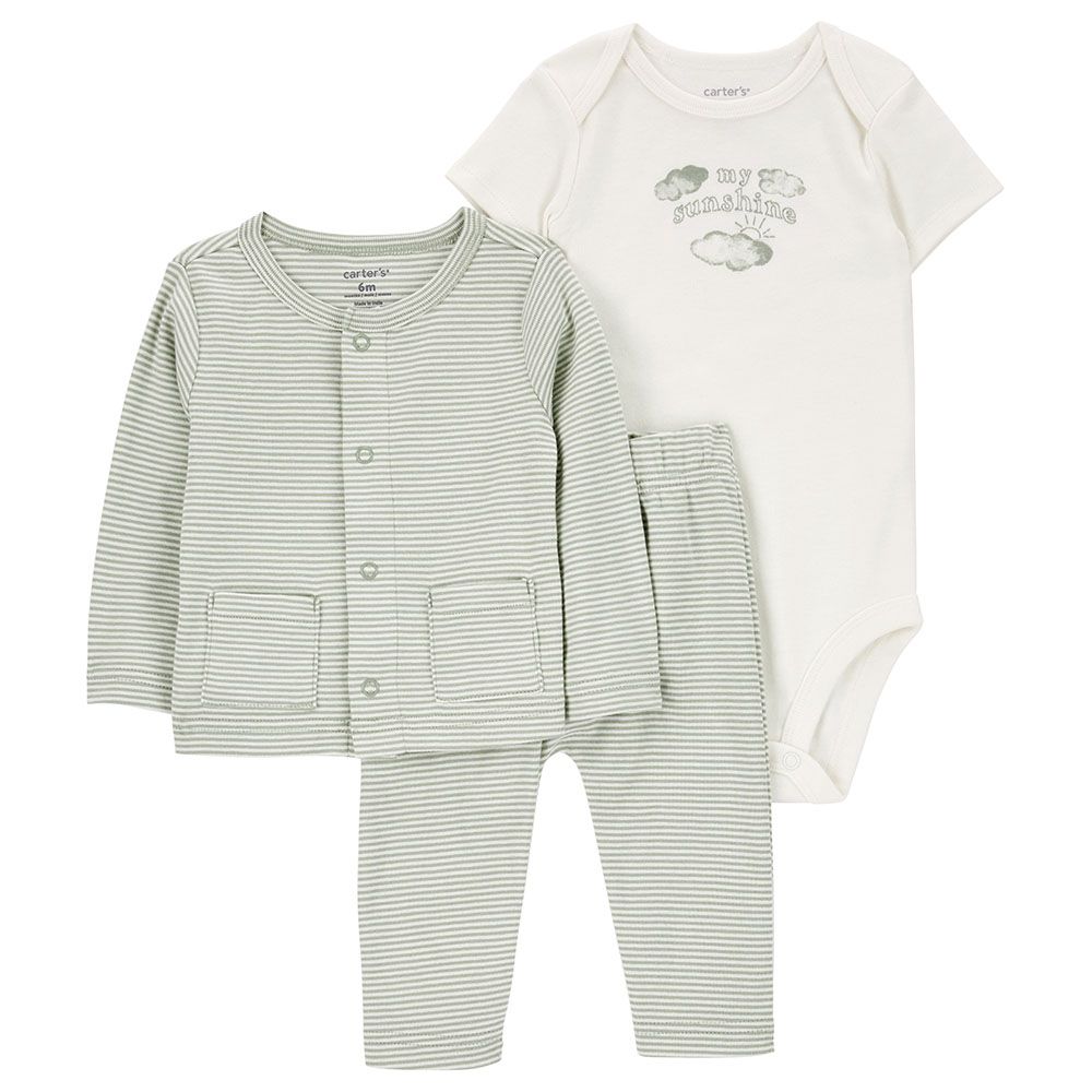 Carters - 3pc-Set - Little Bodysuit & Pyjama Suit - White/Green