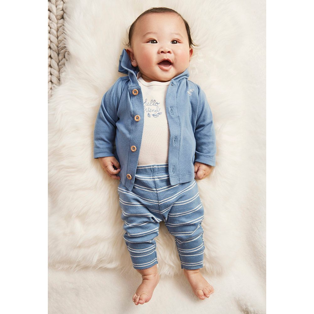 Carters - 3pc-Set - Little Cardigan With Bodysuit & Pants - Blue/White