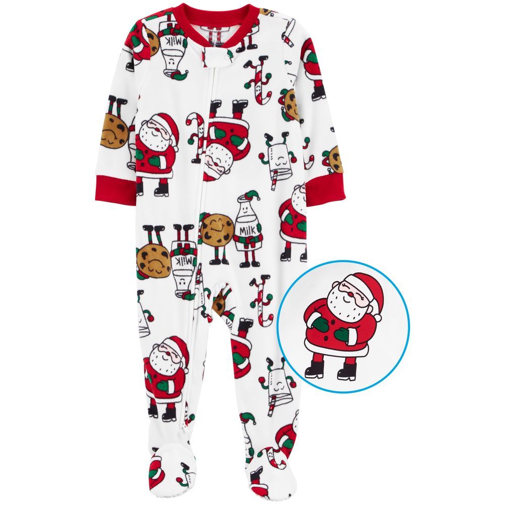 Carters - Santa Cookies Fleece Footie Sleepsuit - White