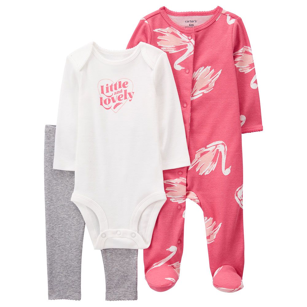 Carters - 3pc-Set - Swan Sleepsuit With Bodysuit & Pants