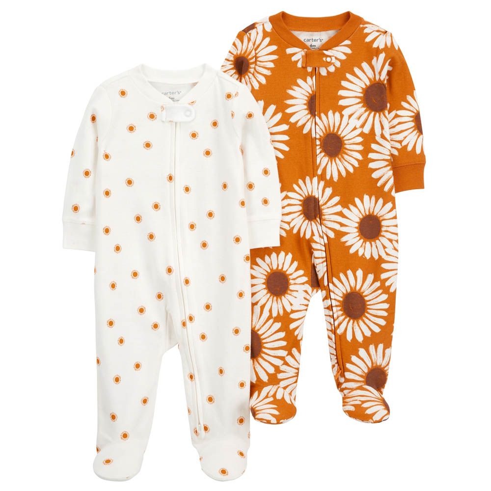 Carters - 2pc-Set - Baby Girls Floral Sleepsuit - Yellow Sunflower