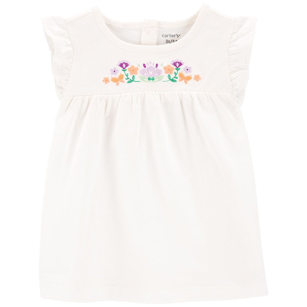 Carters - Girls Floral Flutter Top - Ivory