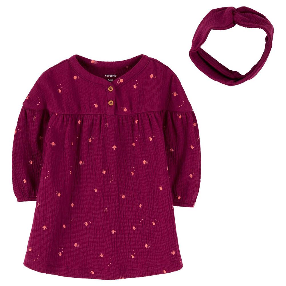 Carters - 2pc-Set - Crinkle Jersey Dress & Headwrap - Burgundy