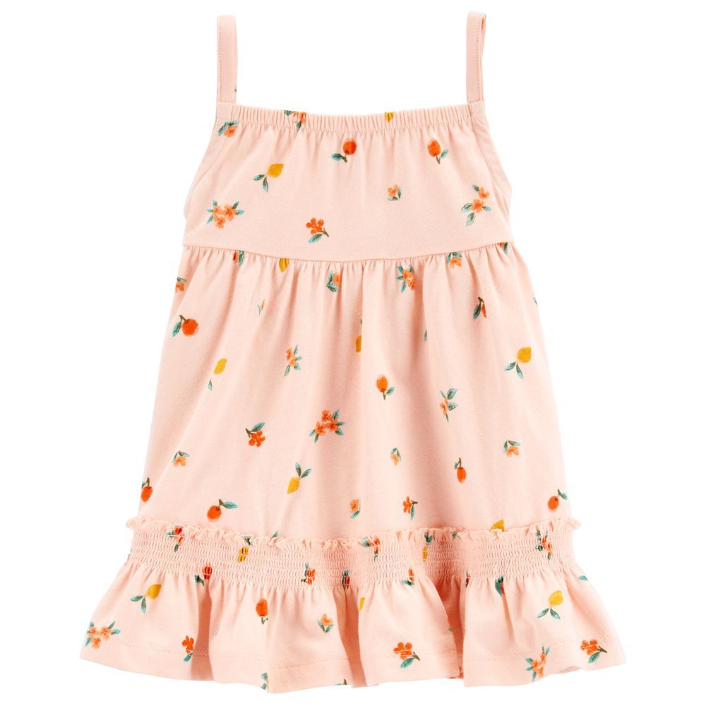 Carters - 2pc-Set - Girls Peach Sleeveless Cotton Dress - Coral