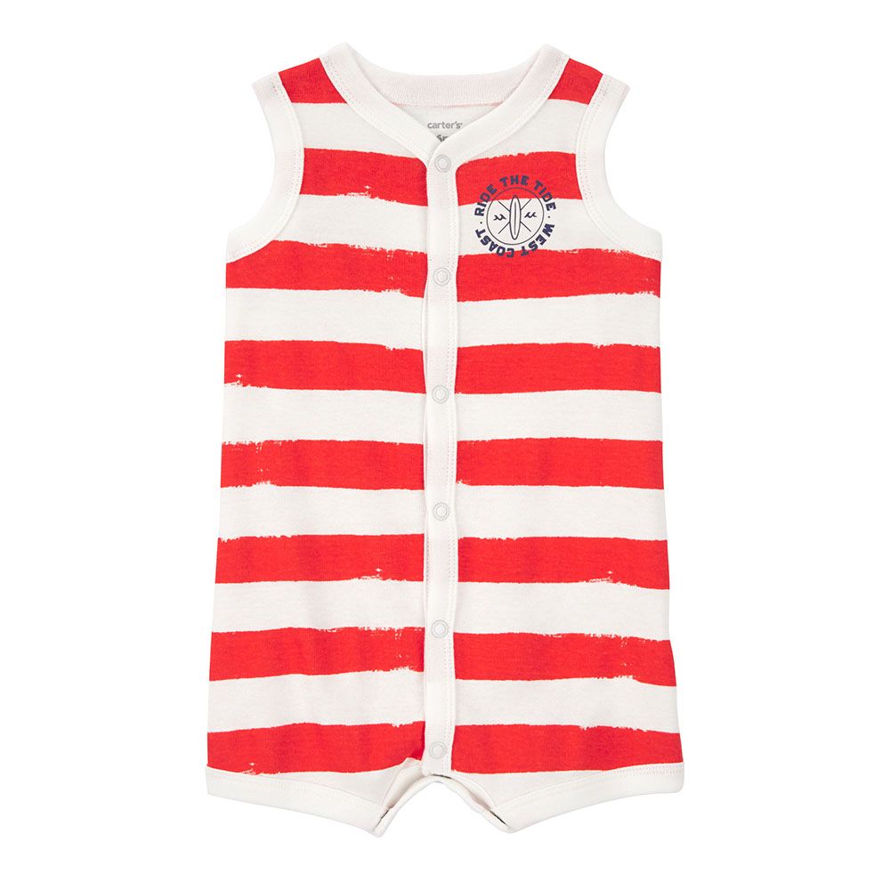 Carters - Boys Striped Snap-Up Romper - Red