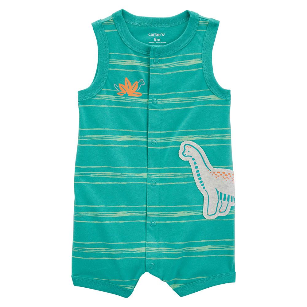 Carters - Boys Dinosaur Snap-Up Cotton Romper - Teal