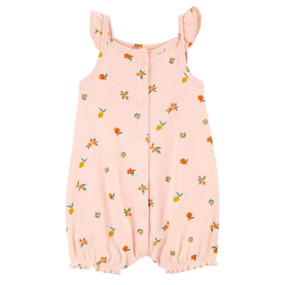 Carters - Girls Peach Snap-Up Cotton Romper - Peach